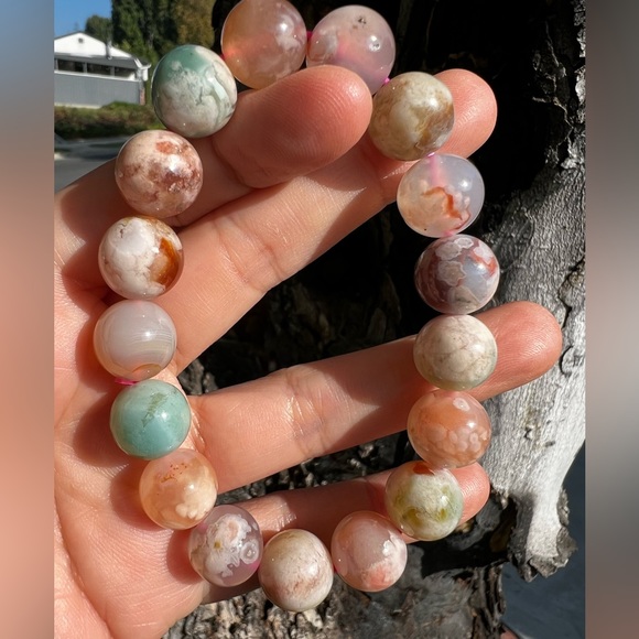 Colorful Flower Agate Bead Bracelet - Sakura Agate - Picture 3 of 9